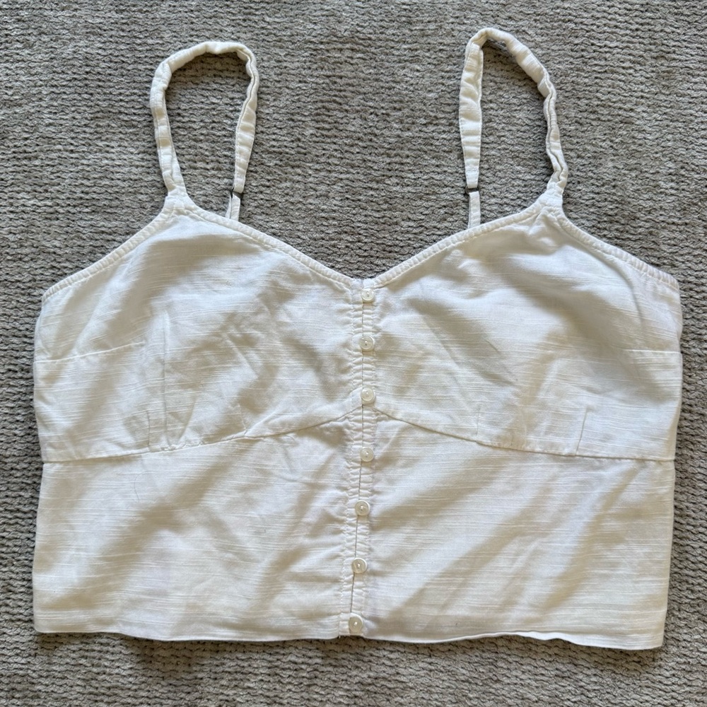 Abercrombie‎ & Fitch White Button Front Smocked Back Cami XL